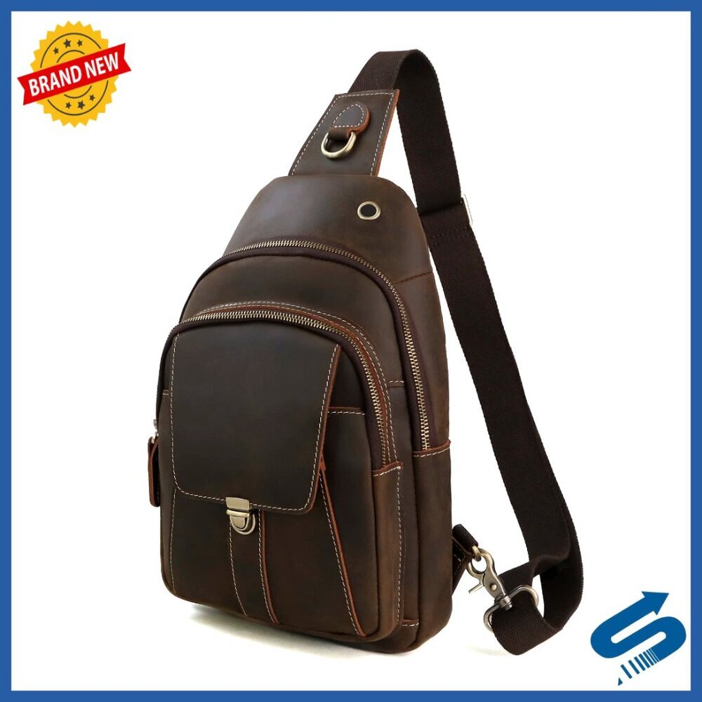 Genuine Leather Crossbody Sling Backpack for Men Fits 10.5" iPad
